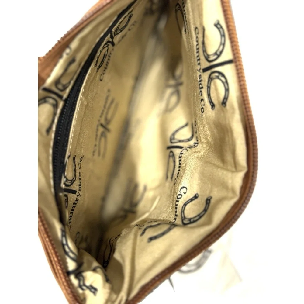 Countryside Co. Cowhide Tooled Leather Wristlet Clutch Brown White NWT